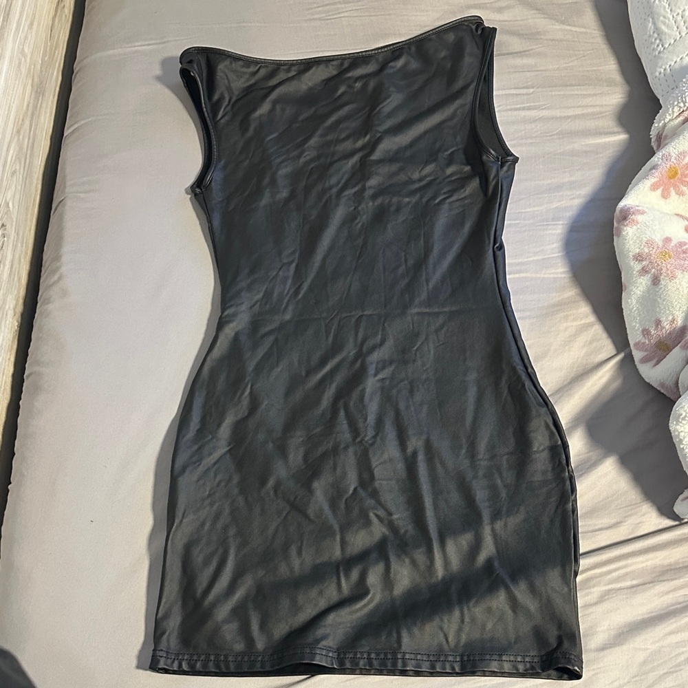 Black leather off the shoulder Dress